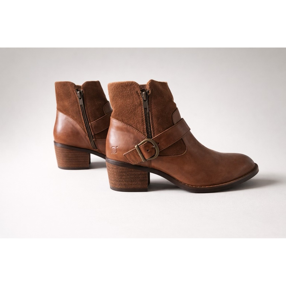 Born Brown Leather Suede Ankle Booties Western Boho Minimalist Retro